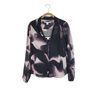 DVF Diane von Furstenberg Gale Silk Chiffon Top 4 Black Pink Sheer w/ Cami